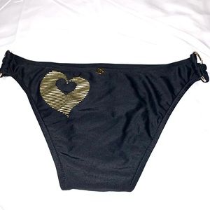 B. Blink Swimsuit Bathing Suit Bottoms Black w/Gold Hearts Sz S